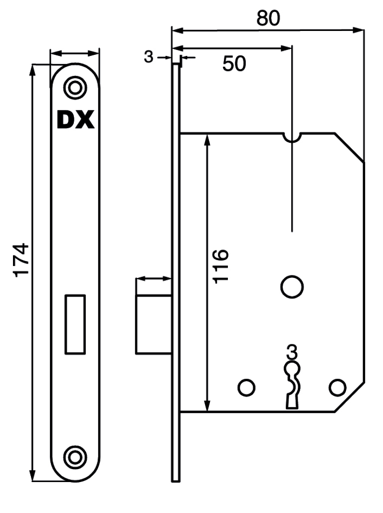 Dulimex Kastslot Klavier Ronde Voorplaat 50mm + 2x sleutel