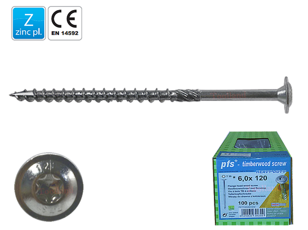 PFS+ Flenskopschroef Ø6x40mm - (K-14) - Torx 30 - Verzinkt - 100 st.