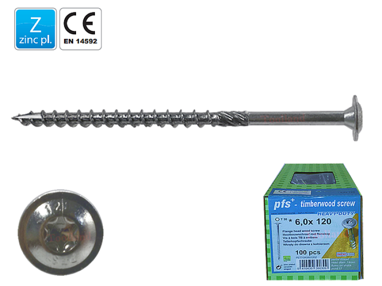 PFS+ Flenskopschroef Ø6x40mm - (K-14) - Torx 30 - Verzinkt - 100 st.