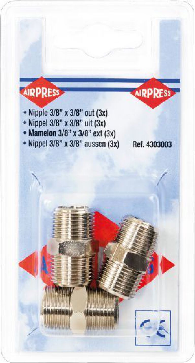 Airpress - 4303003 - Nippel 3/8'in 3/8'uit - 3 st.