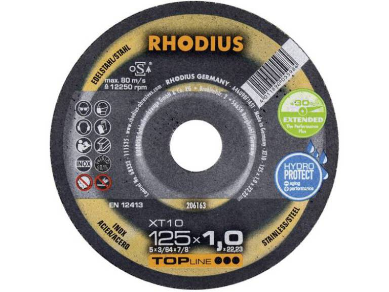 Rhodius 206163 TOPline lll XT10 Doorslijpschijf - Extra dun - 125 x 22,23 x 1mm - RVS/Staal